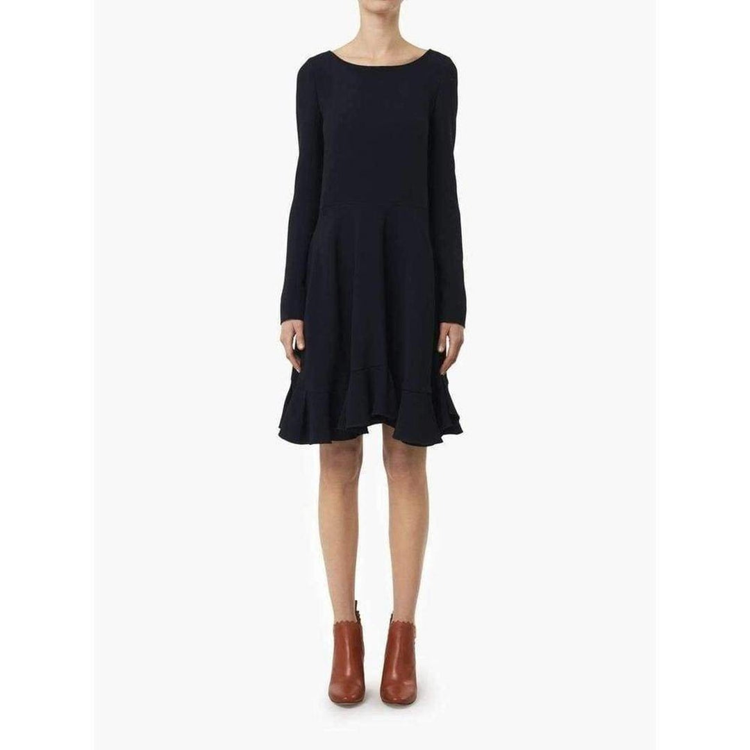 Navy Blue Silk Blend Ruffle Silk Dress