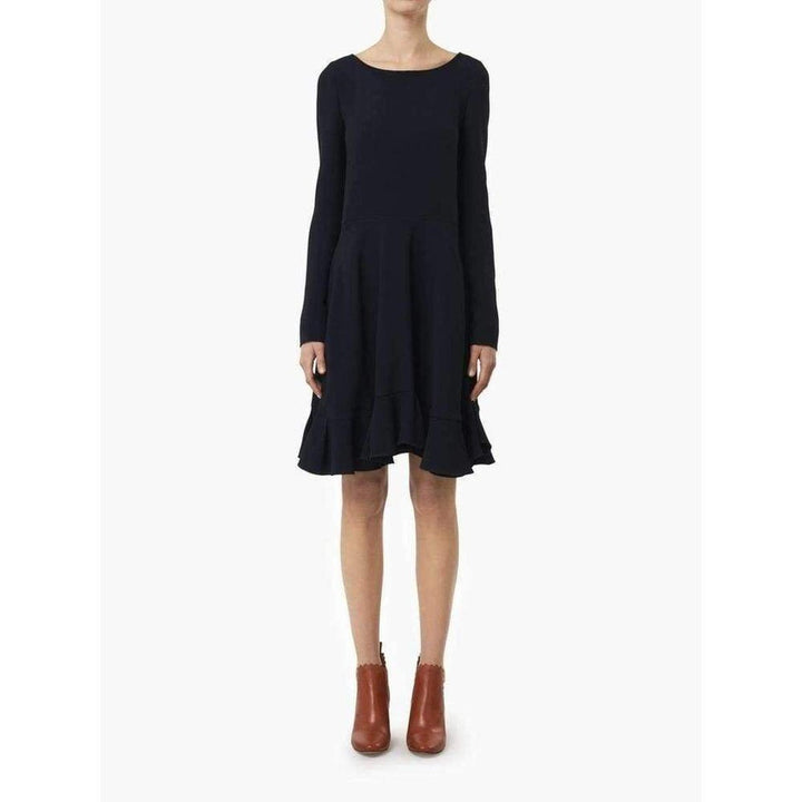 Navy Blue Silk Blend Ruffle Silk Dress
