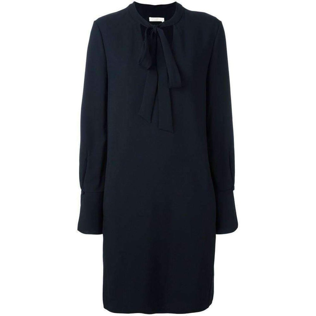 Chloé-Neck Tie Shift Black Dress - Runway Catalog