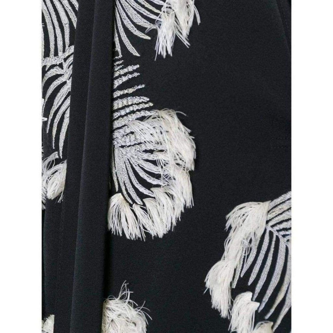Palm Jacquard Black White Silk Blend Blouse