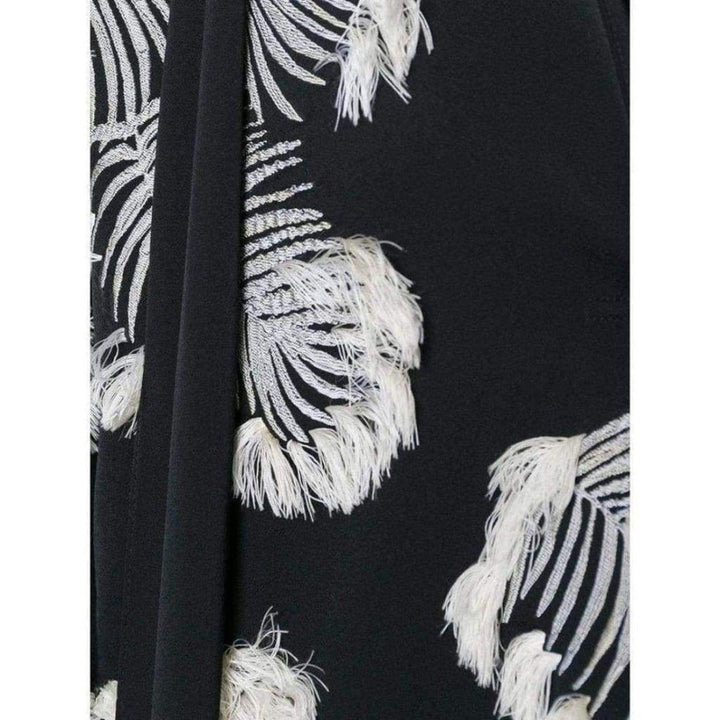 Palm Jacquard Black White Silk Blend Blouse