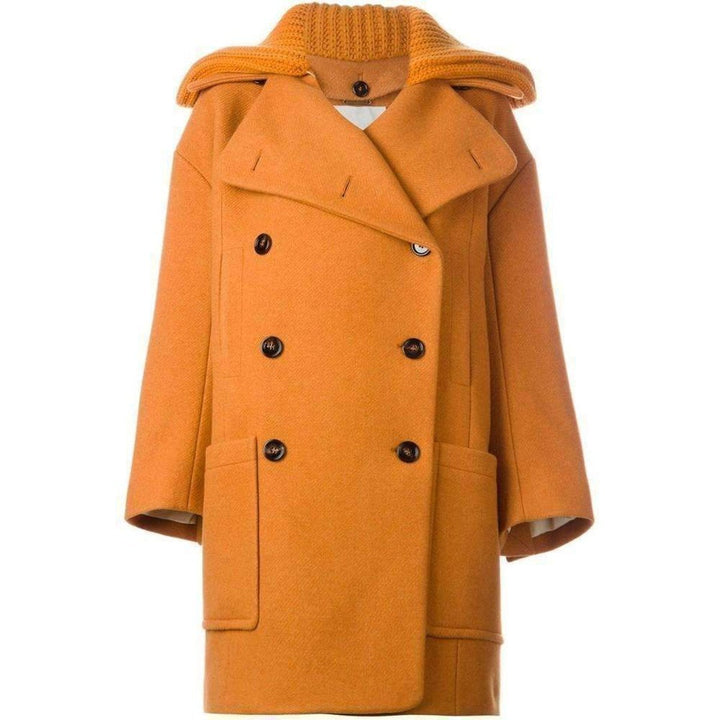 Chloé-Rib Knit Collar Double Breasted Wool Coat - Runway Catalog