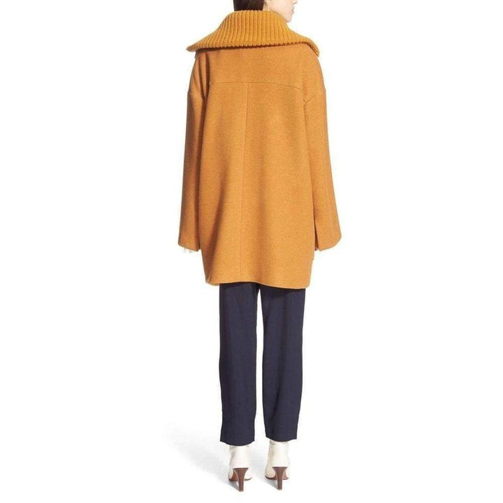 Rib Knit Collar Double Breasted Wool Coat