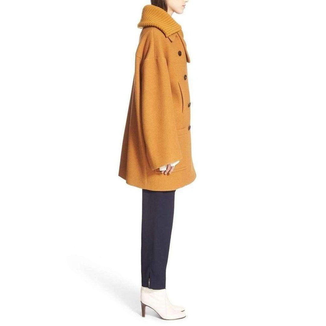 Rib Knit Collar Double Breasted Wool Coat