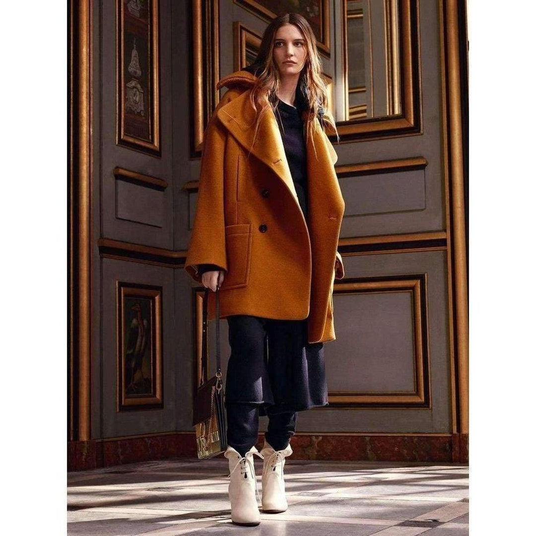 Rib Knit Collar Double Breasted Wool Coat