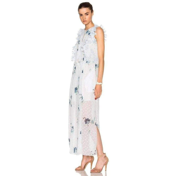 Ruffle Trimmed Printed Fil Coupe Maxi Dress
