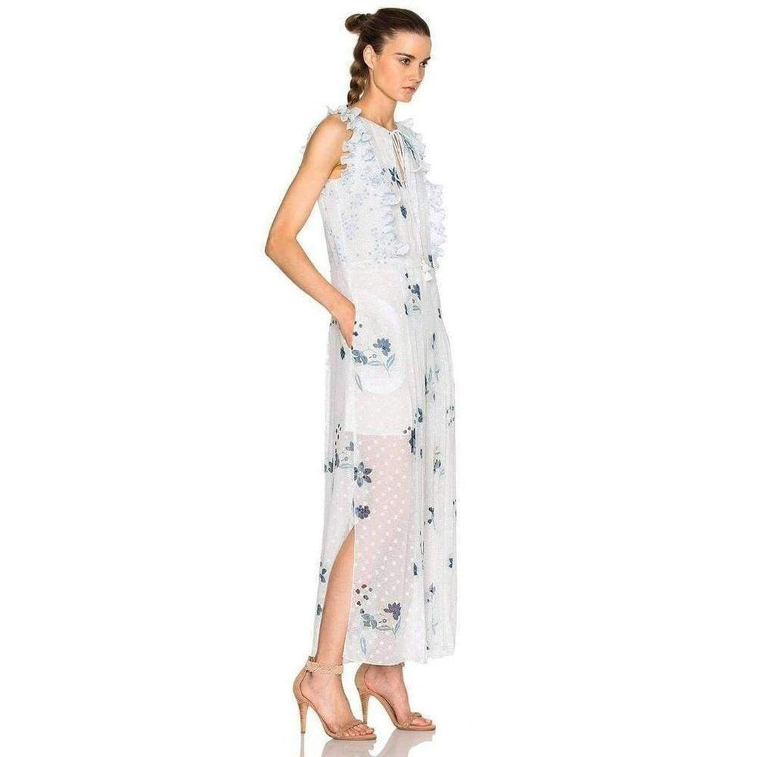 Ruffle Trimmed Printed Fil Coupe Maxi Dress