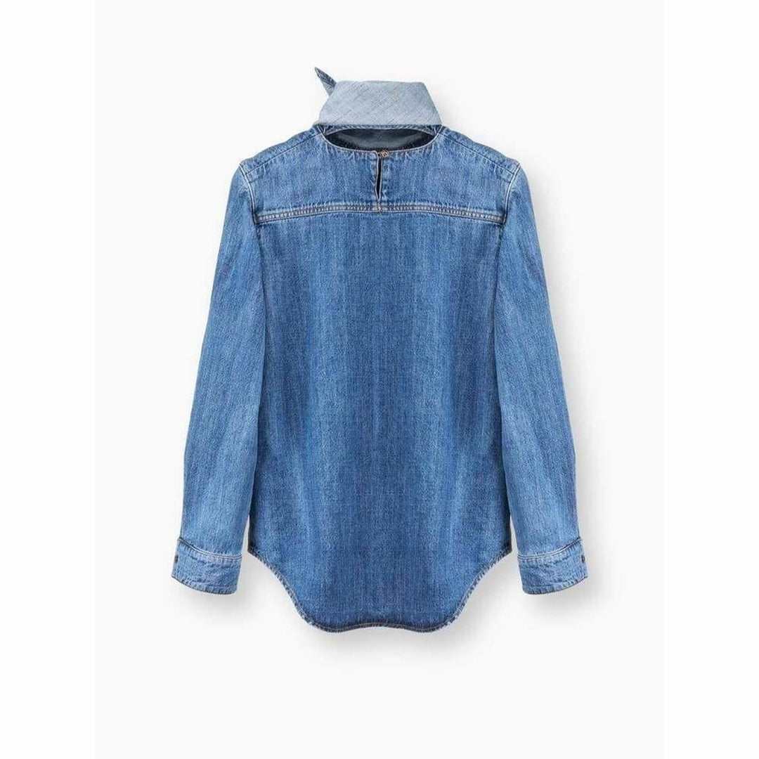 Tie Neck Light Denim Shirt