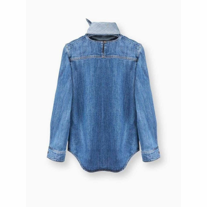 Tie Neck Light Denim Shirt