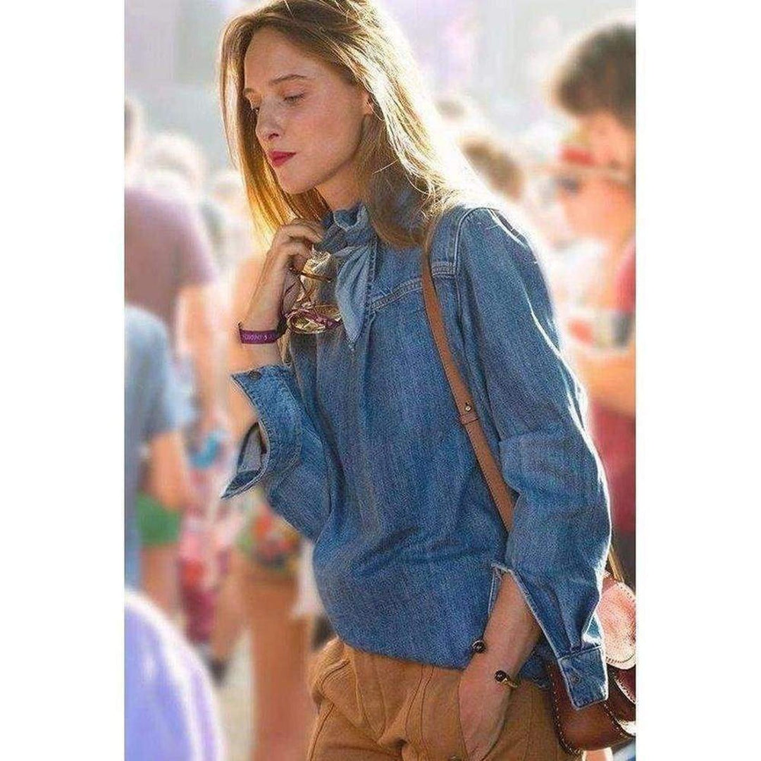 Tie Neck Light Denim Shirt