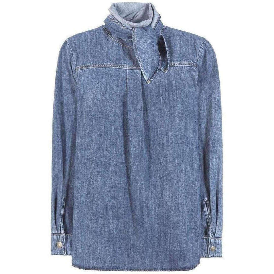 Chloé-Tie Neck Light Denim Shirt - Runway Catalog