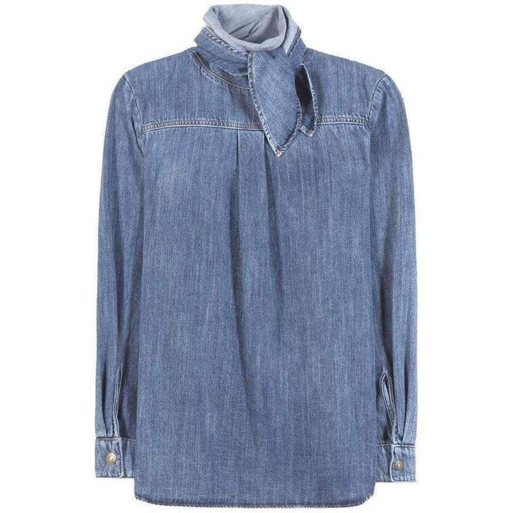 Chloé-Tie Neck Light Denim Shirt - Runway Catalog