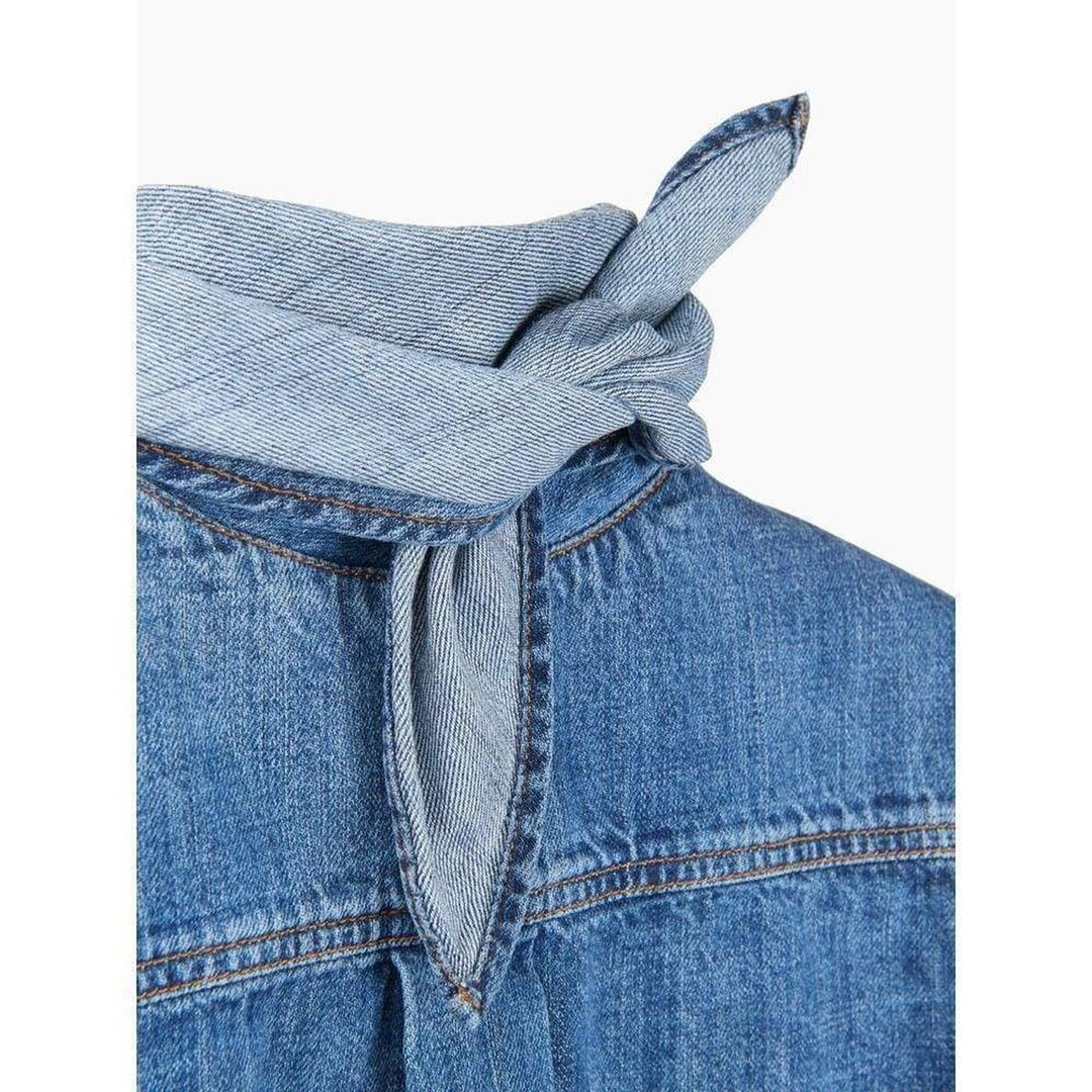 Tie Neck Light Denim Shirt