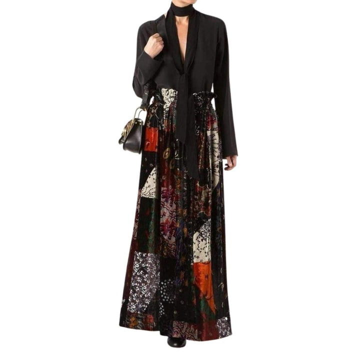 Velvet Patchwork Silk Blend Maxi Skirt