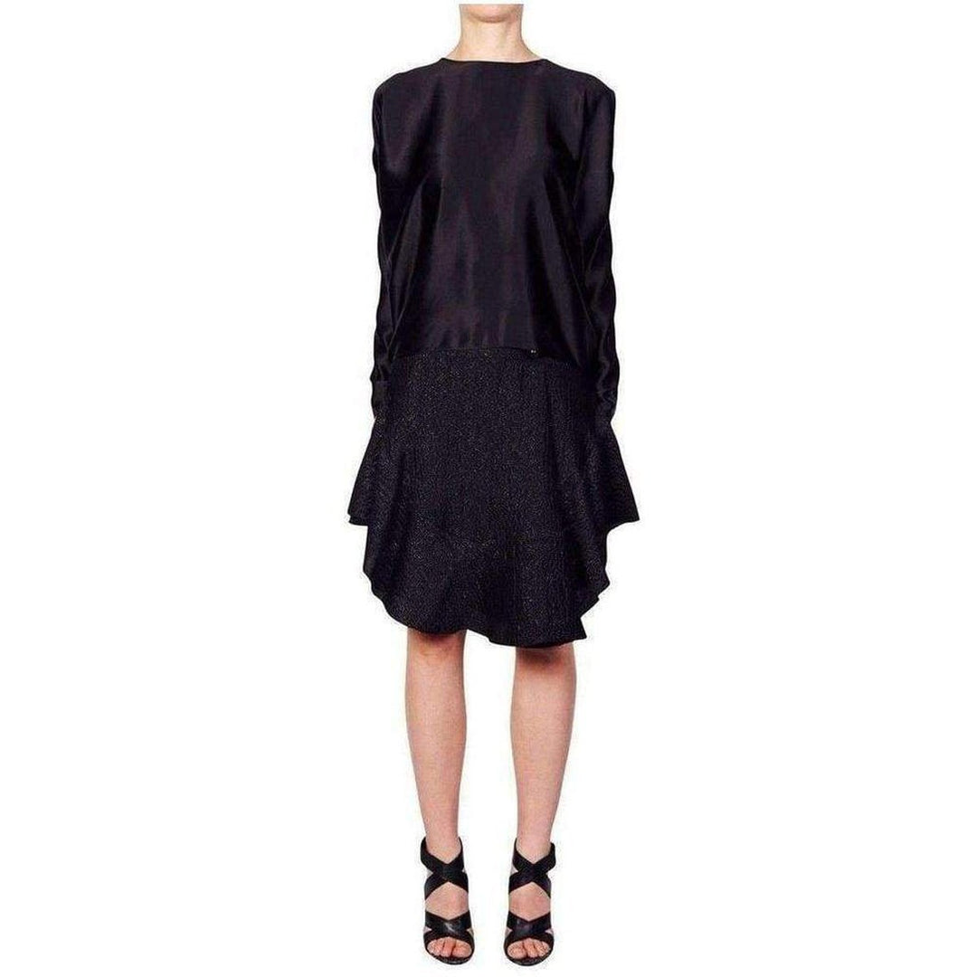 Wavy Shiny Black Jacquard Skirt