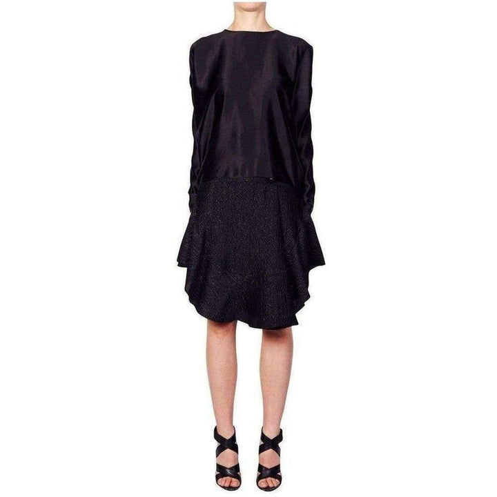 Wavy Shiny Black Jacquard Skirt