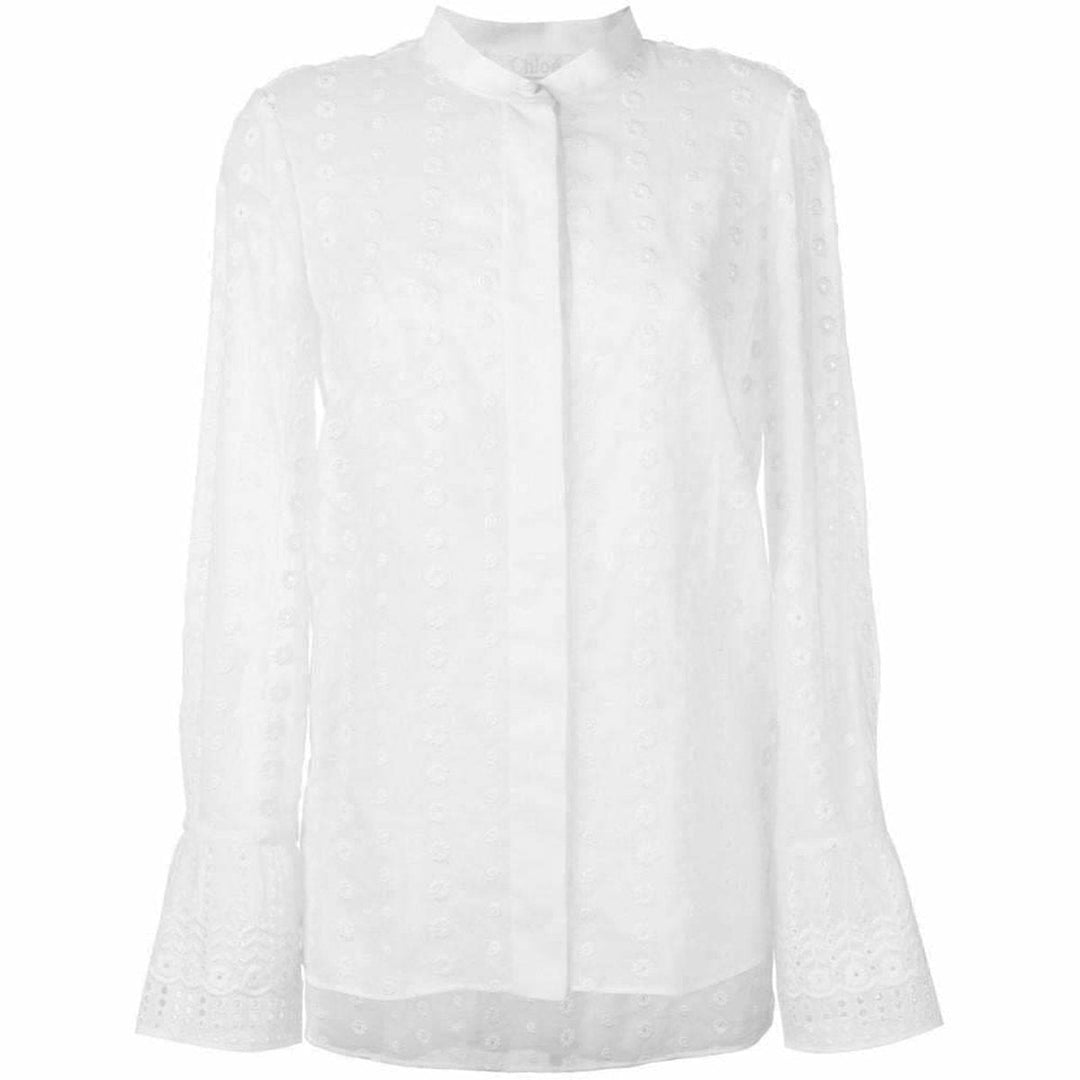 Chloé-White Cotton Embroidered Long Sleeve Shirt - Runway Catalog