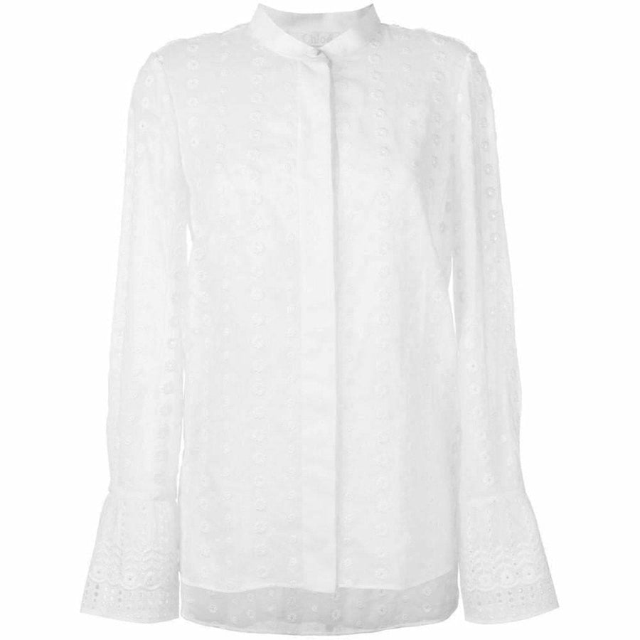 Chloé-White Cotton Embroidered Long Sleeve Shirt - Runway Catalog