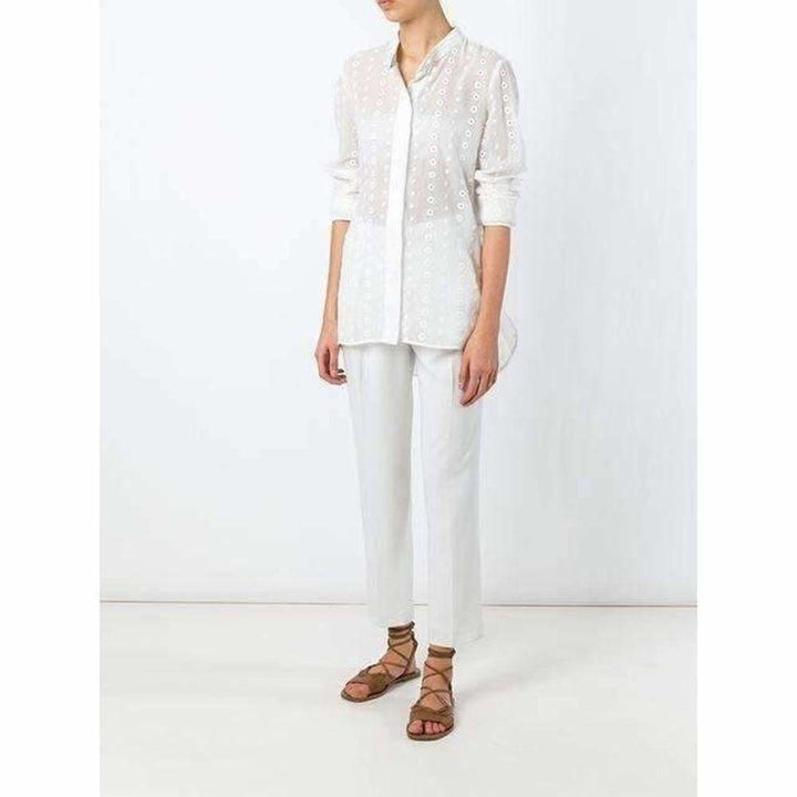 White Cotton Embroidered Long Sleeve Shirt