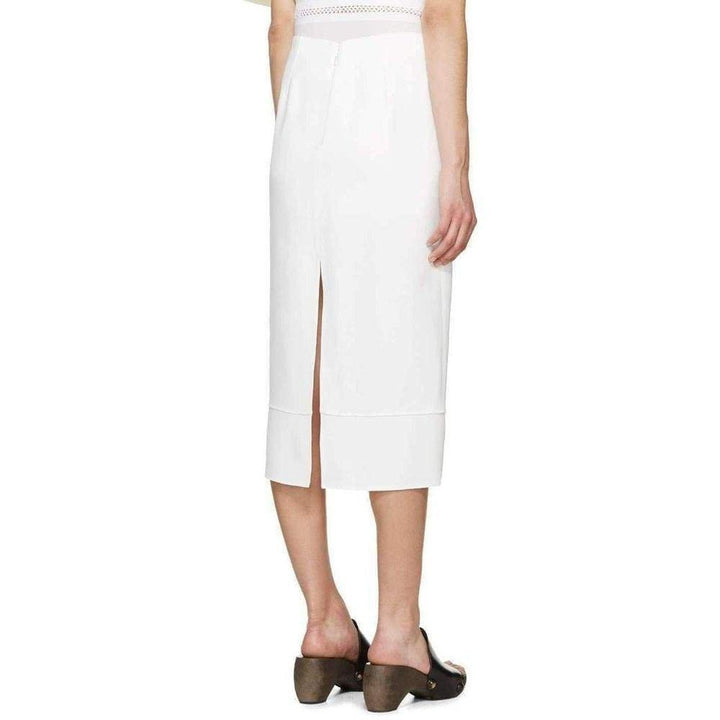 White Crepe Slit Knee Length Skirt