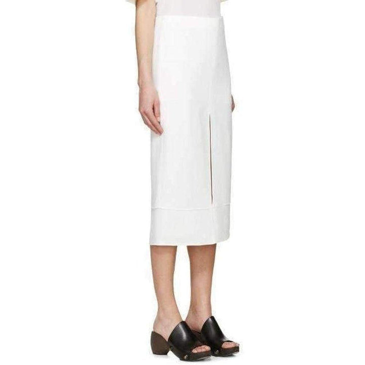 White Crepe Slit Knee Length Skirt