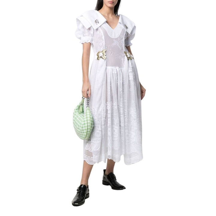 Mesh-button Detail Dress