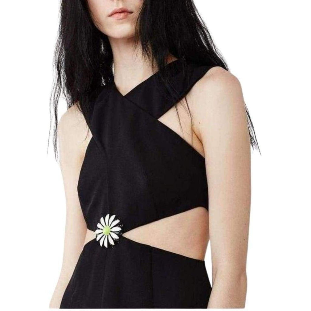 Black Daisy Cut-Away V-Neck Dress