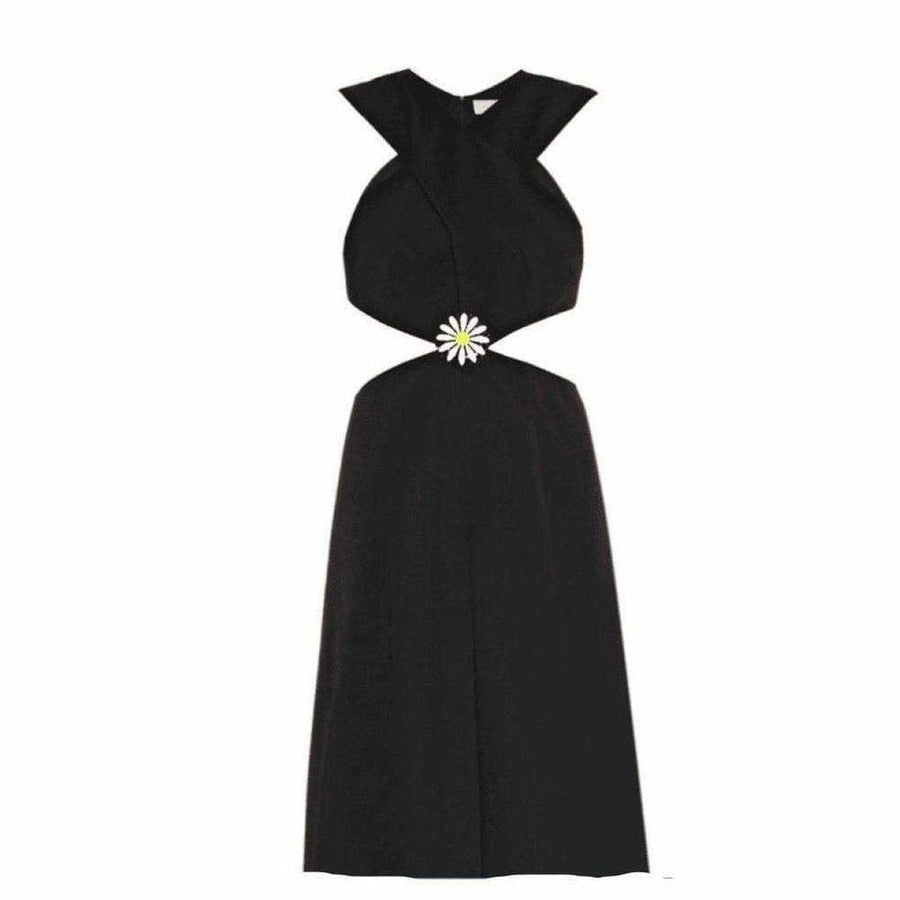 Christopher Kane-Black Daisy Cut-Away V-Neck Dress - Runway Catalog