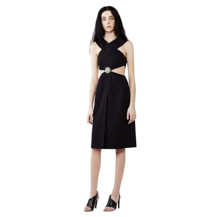 Black Daisy Cut-Away V-Neck Dress