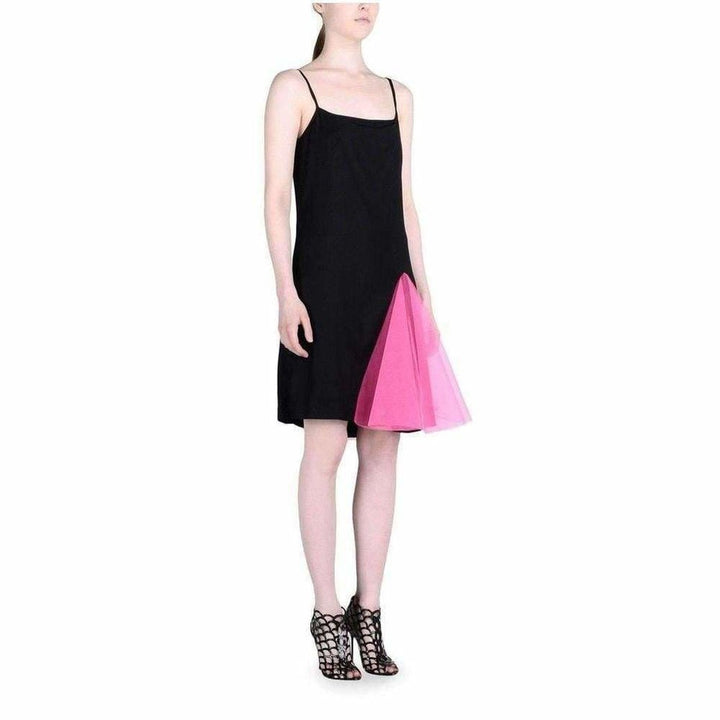 Black Strappy Dress With Neon Pink Godets