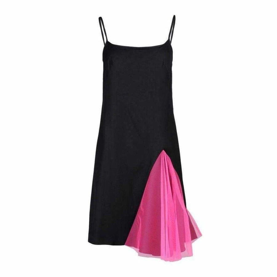 Christopher Kane-Black Strappy Dress With Neon Pink Godets - Runway Catalog