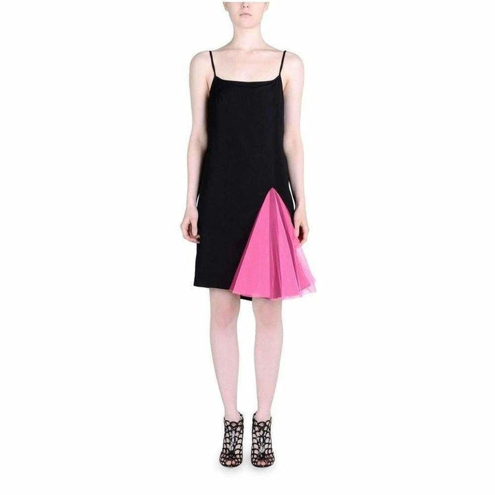 Black Strappy Dress With Neon Pink Godets