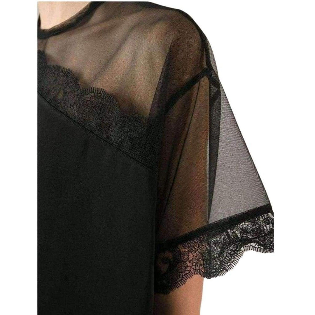 Mesh and Lace Black Shift Dress