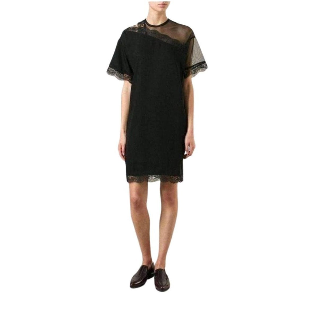 Mesh and Lace Black Shift Dress