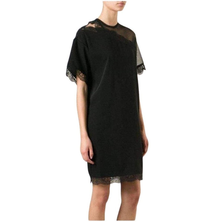 Mesh and Lace Black Shift Dress