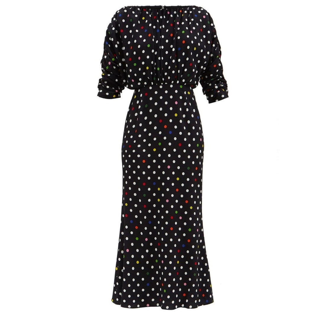 Christopher Kane-Rainbow Polka Dot Gathered Midi Dress - Runway Catalog