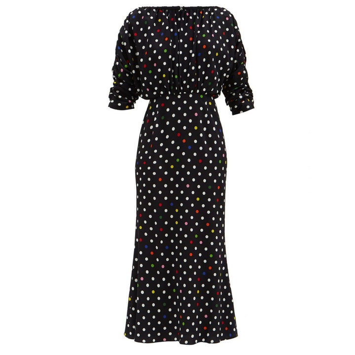 Christopher Kane-Rainbow Polka Dot Gathered Midi Dress - Runway Catalog