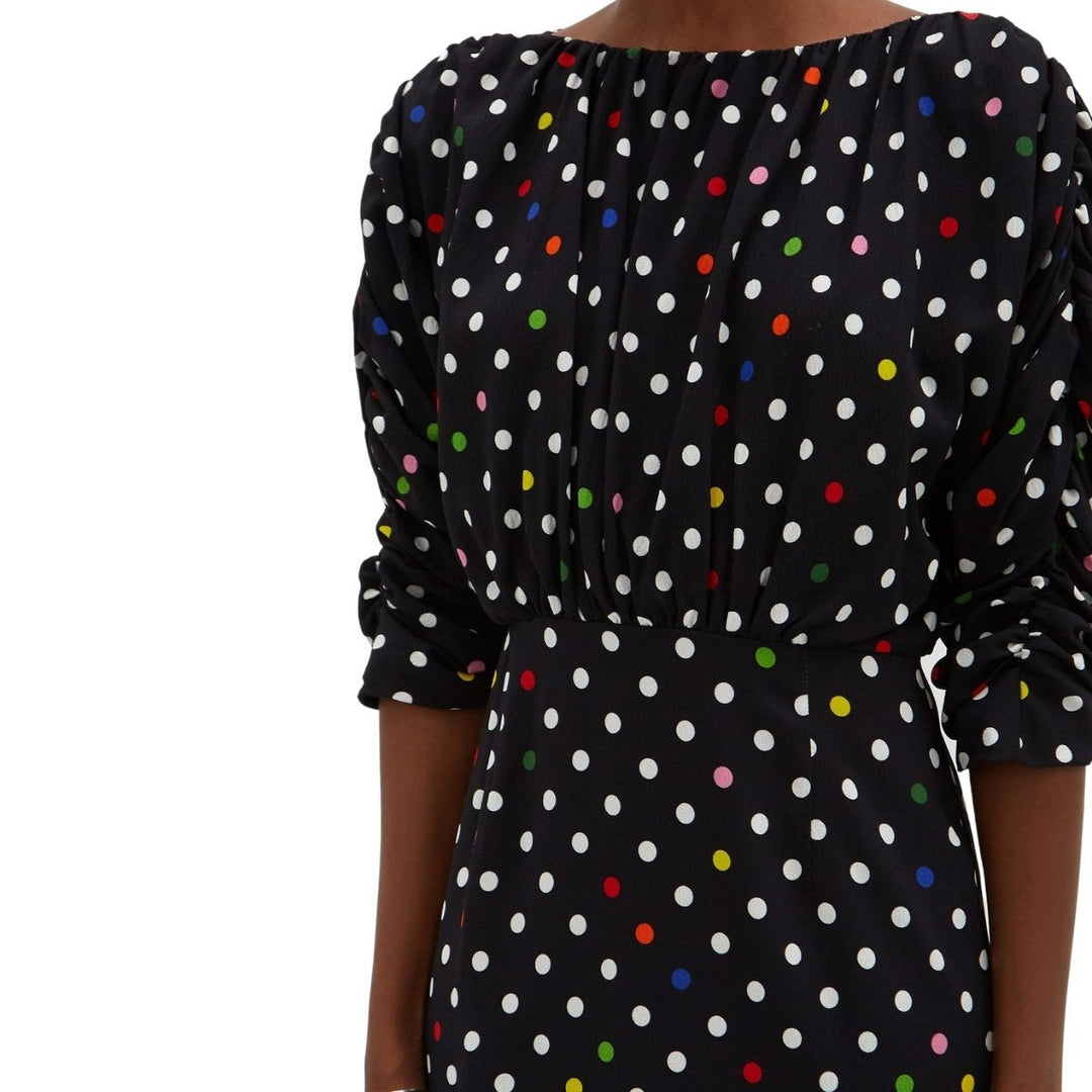 Rainbow Polka Dot Gathered Midi Dress