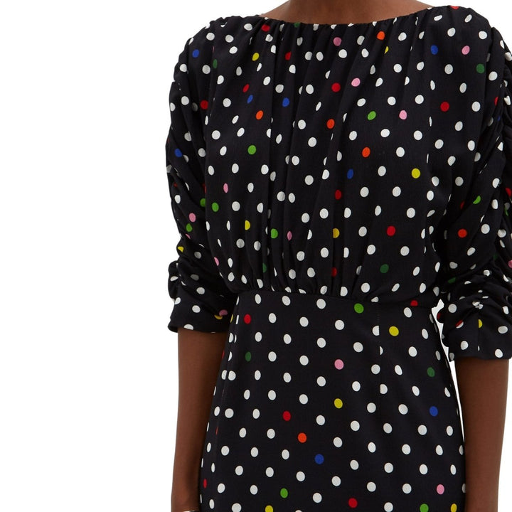 Rainbow Polka Dot Gathered Midi Dress