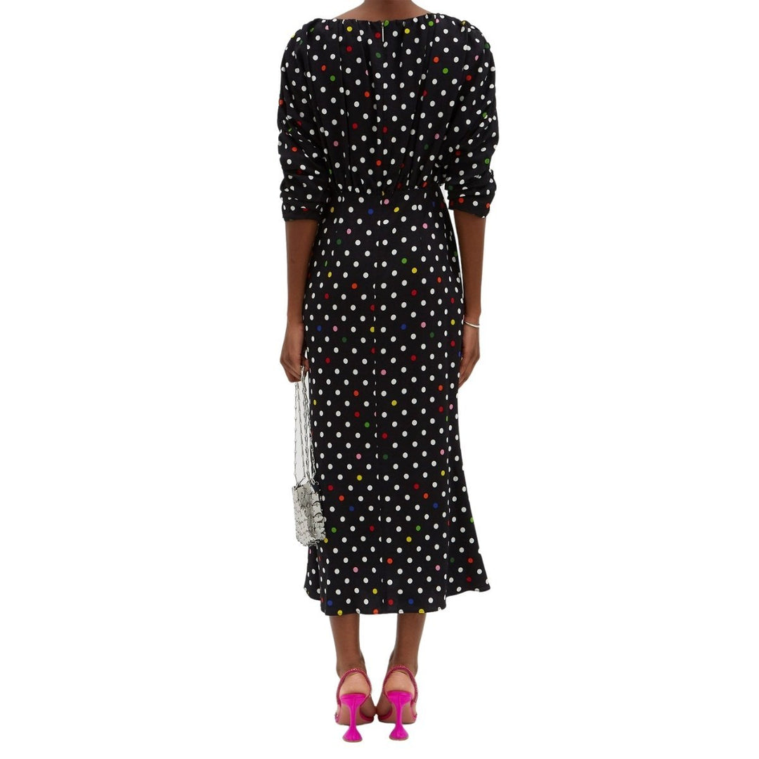 Rainbow Polka Dot Gathered Midi Dress