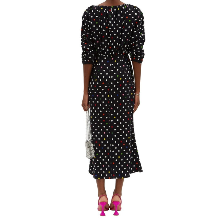 Rainbow Polka Dot Gathered Midi Dress