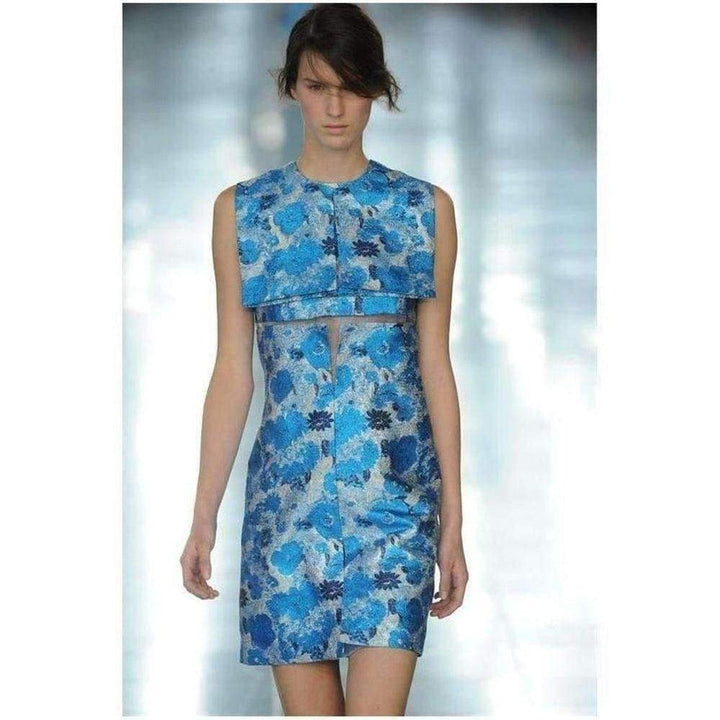 Blue Silk Brocade Ghost Organza Dress