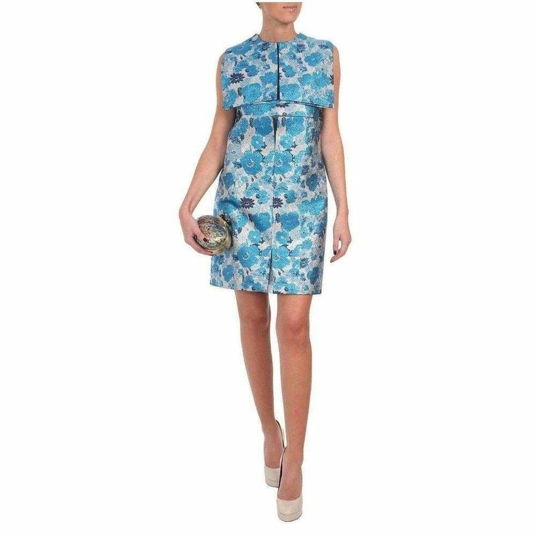 Blue Silk Brocade Ghost Organza Dress