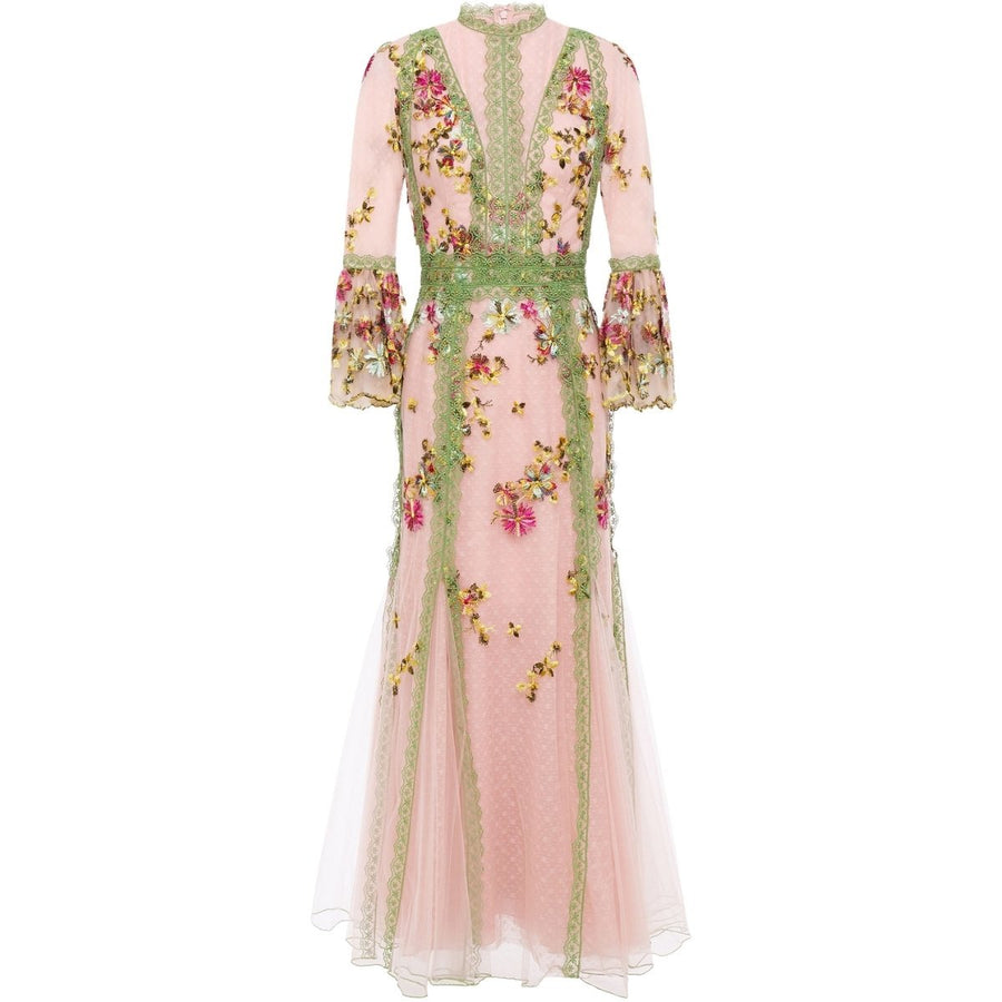 Costarellos-Lace-trimmed Embroidered Tulle Gown - Runway Catalog