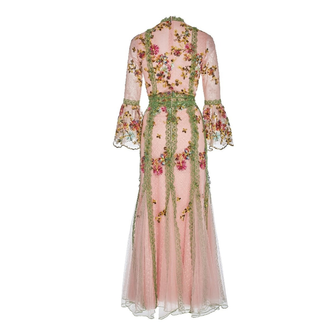 Lace-trimmed Embroidered Tulle Gown