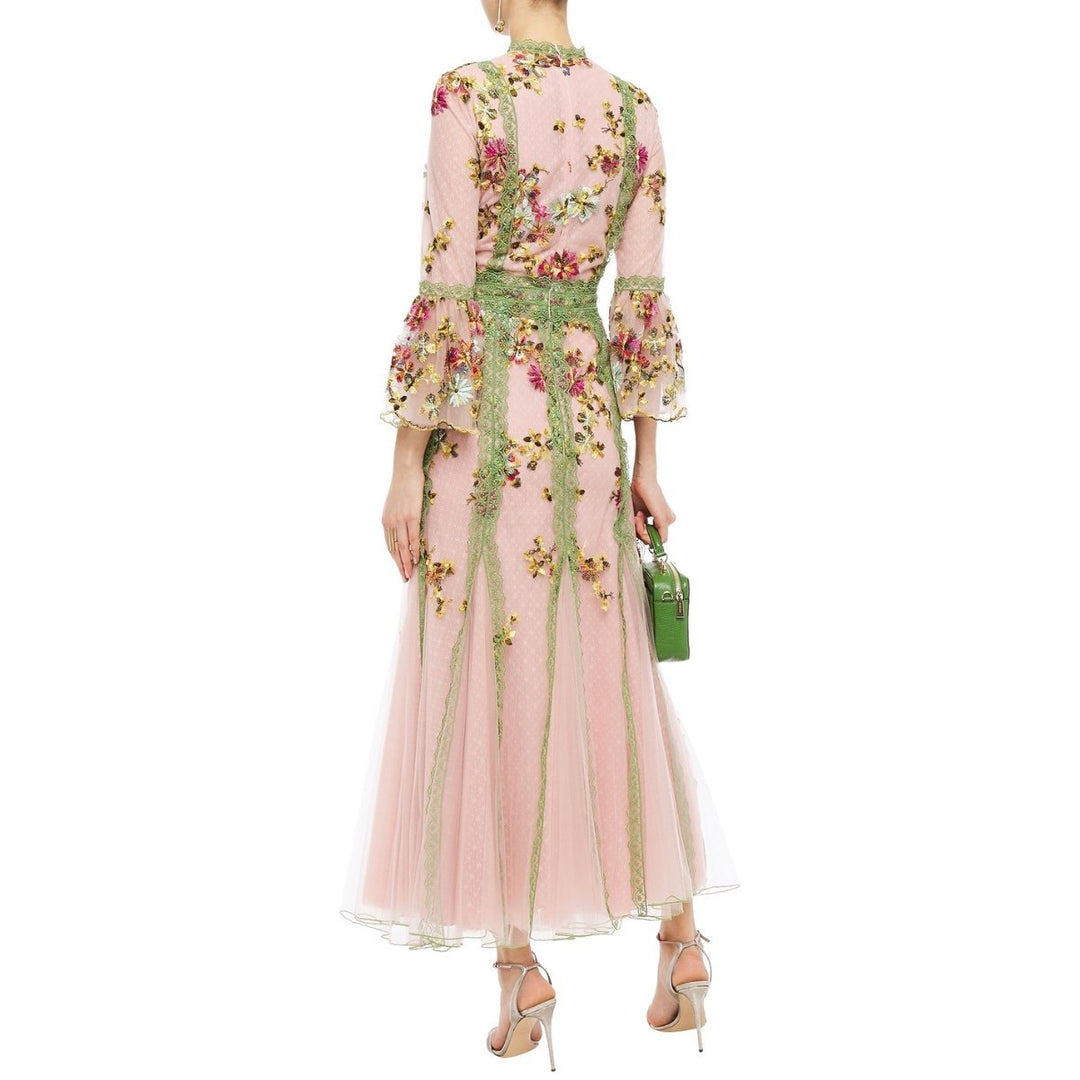 Lace-trimmed Embroidered Tulle Gown