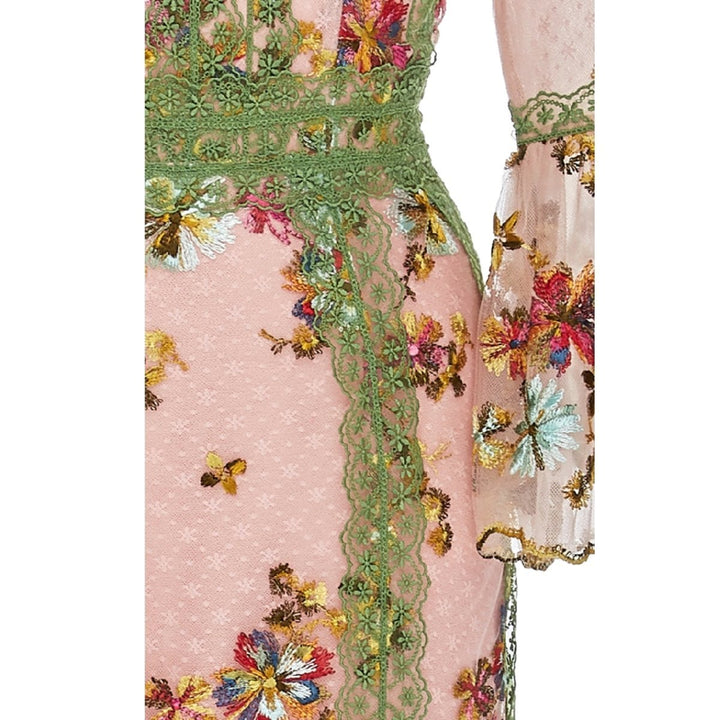 Lace-trimmed Embroidered Tulle Gown