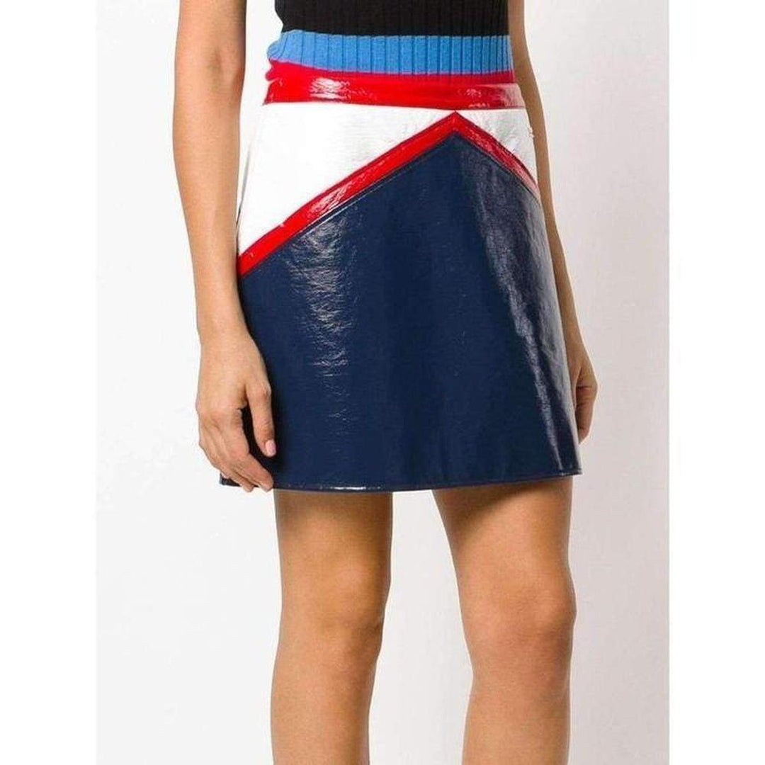 Blue and White Vinyl Mini Skirt