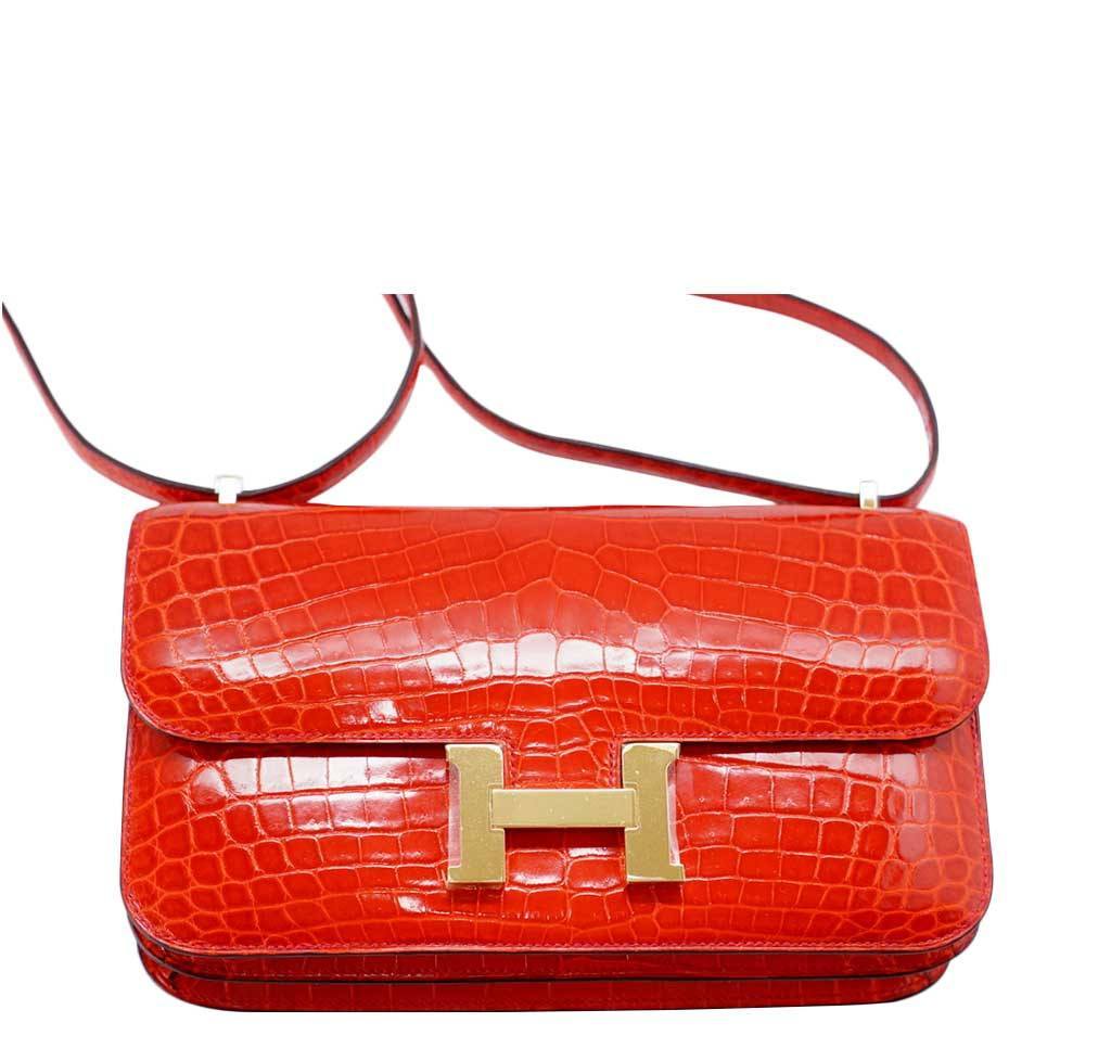Hermès Constance Elan Geranium Niloticus Crocodile Bag
