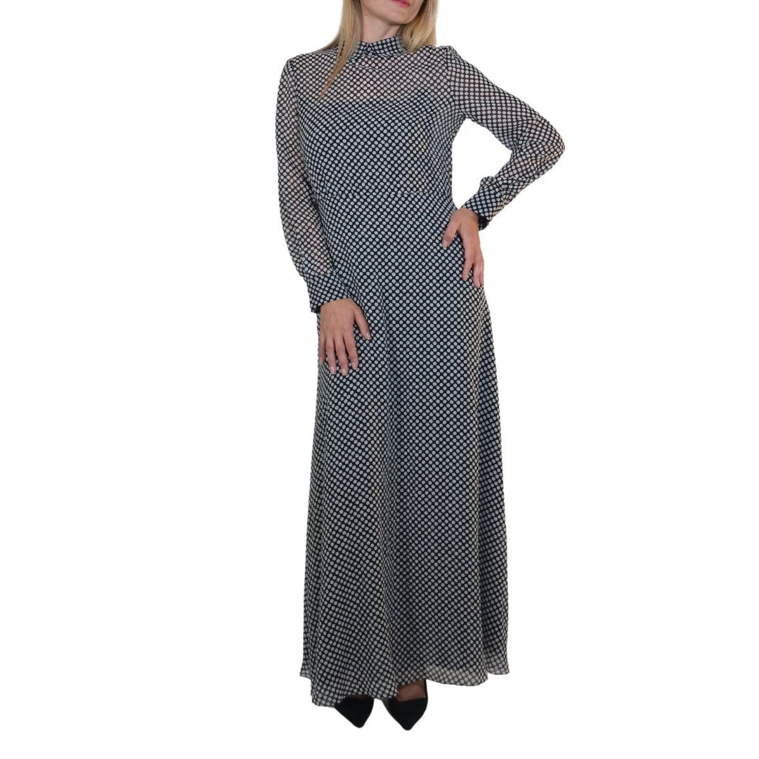Black and White Silk Polka Dot Maxi Silk Dress